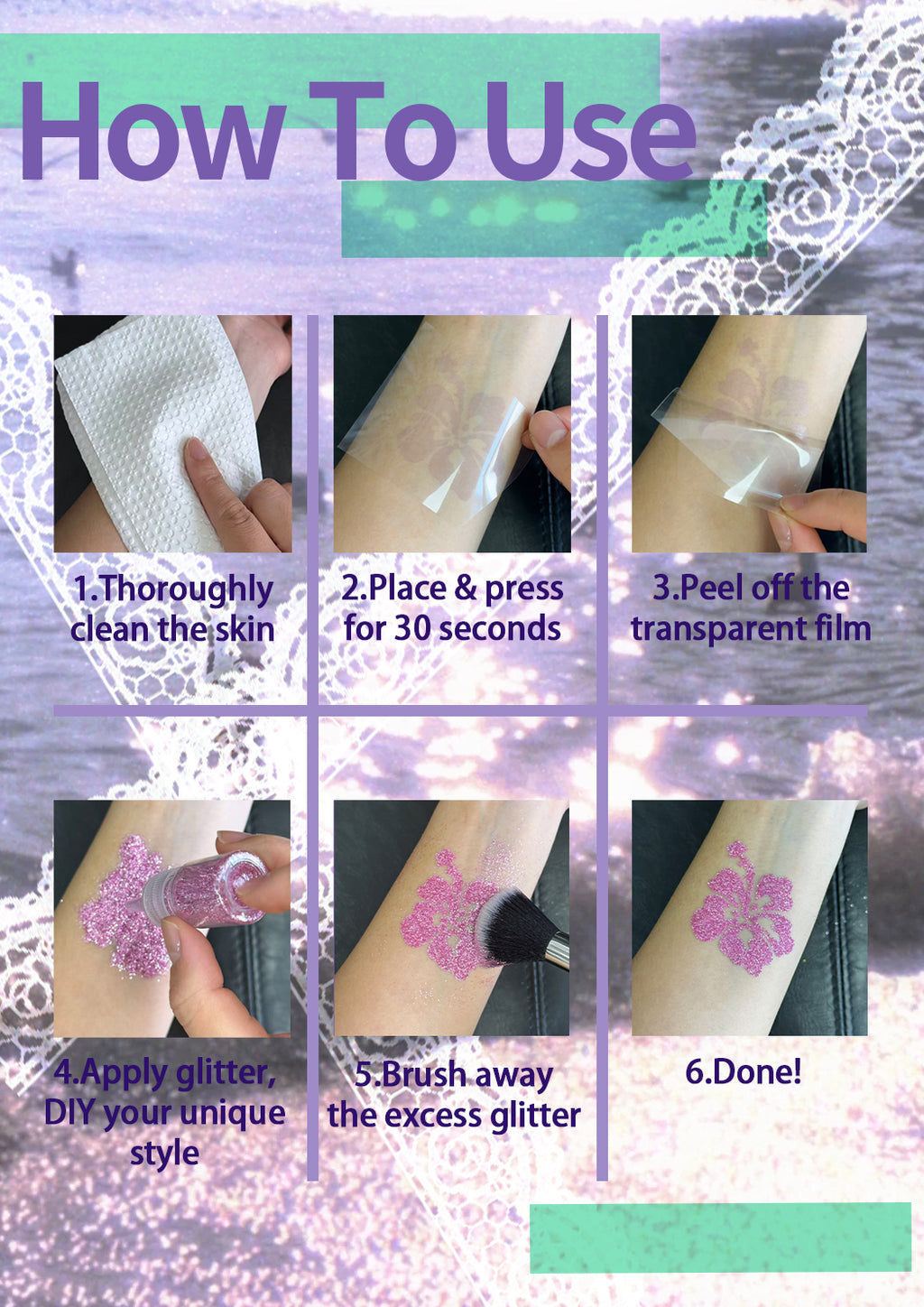 10 Sheets Set DIY Glitter Tattoos-series