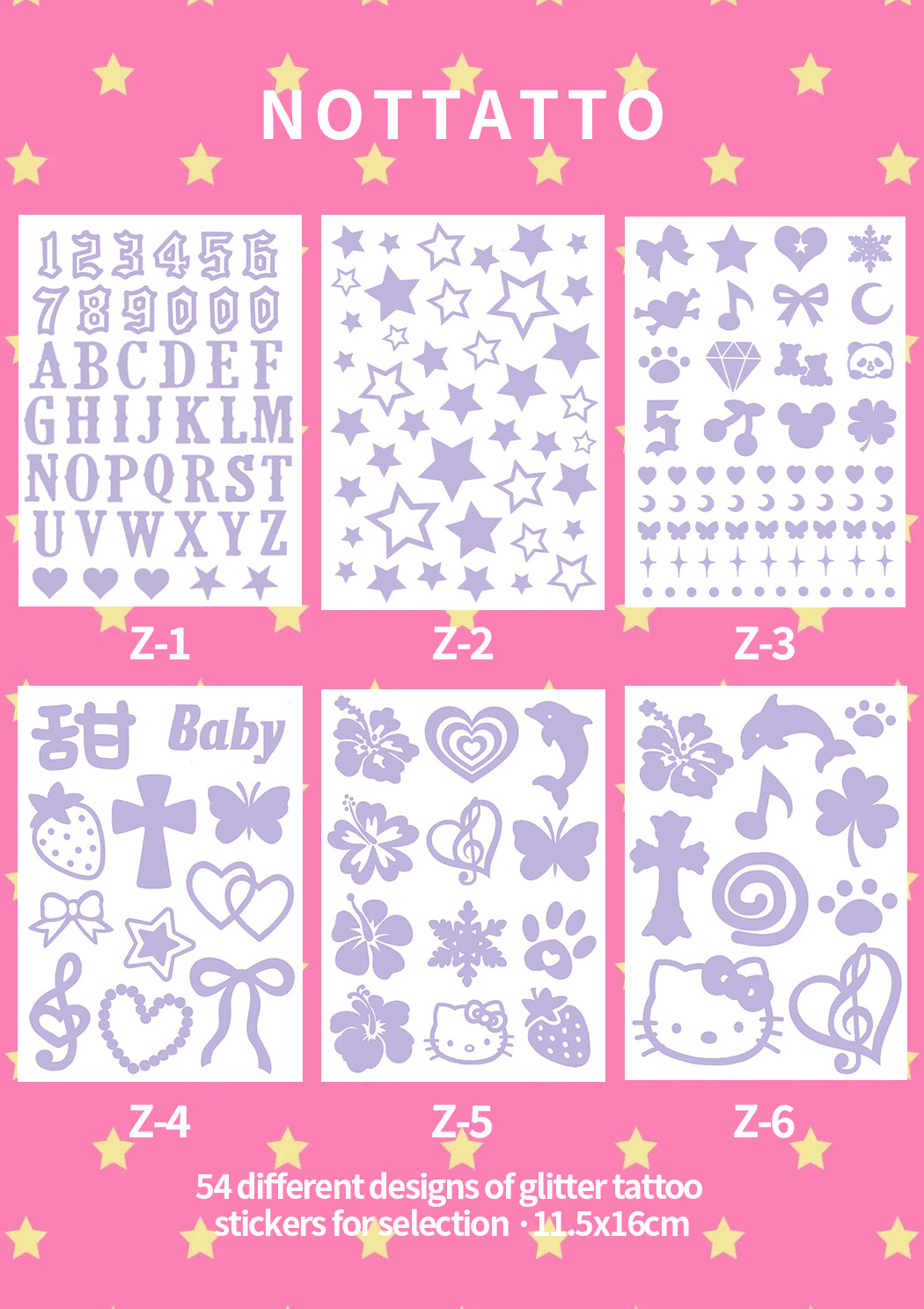 54 Glitter Tattoo Stickers DIY Glitter for Island Vacation Old Fashioned Y2K Stickers