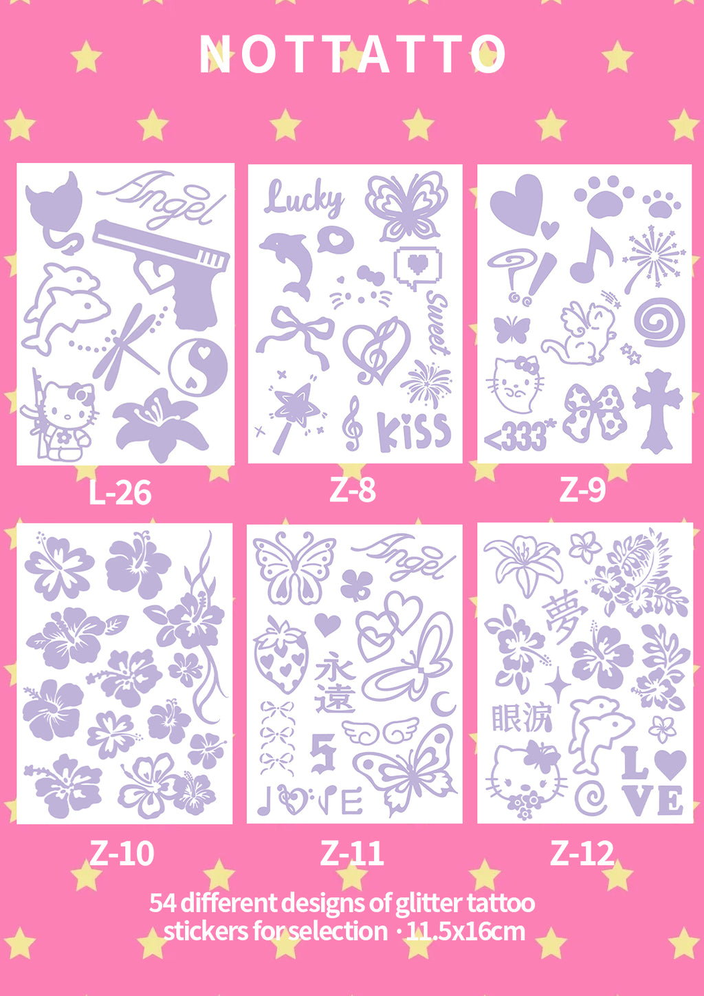 54 Glitter Tattoo Stickers DIY Glitter for Island Vacation Old Fashioned Y2K Stickers
