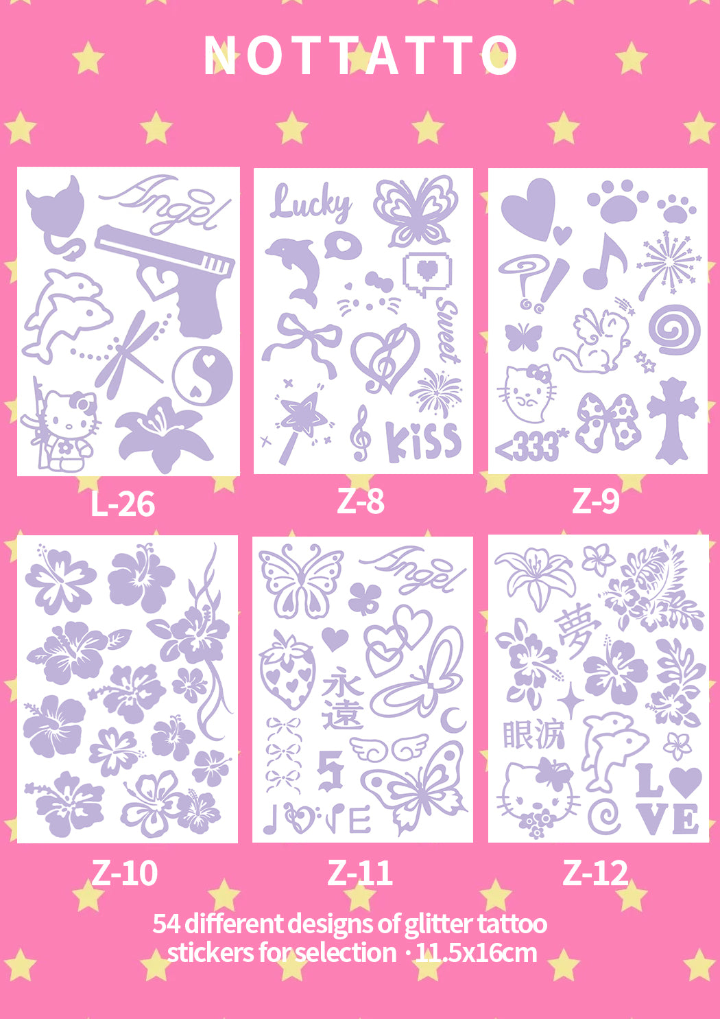 54 Glitter Tattoo Stickers DIY Glitter for Island Vacation Old Fashioned Y2K Stickers