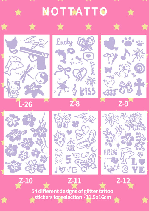 54 Glitter Tattoo Stickers DIY Glitter for Island Vacation Old Fashioned Y2K Stickers