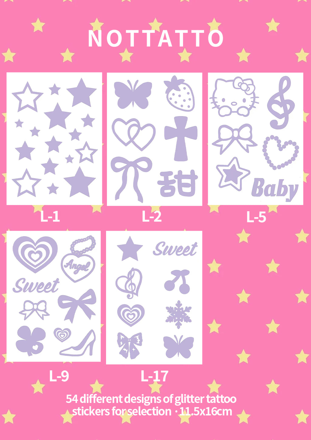 54 Glitter Tattoo Stickers DIY Glitter for Island Vacation Old Fashioned Y2K Stickers
