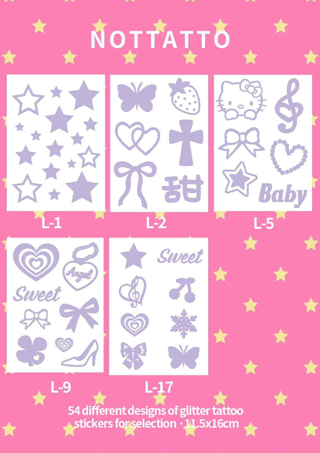 54 Glitter Tattoo Stickers DIY Glitter for Island Vacation Old Fashioned Y2K Stickers