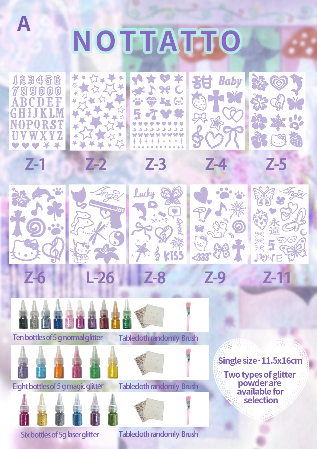10 Sheets Set DIY Glitter Tattoos-series