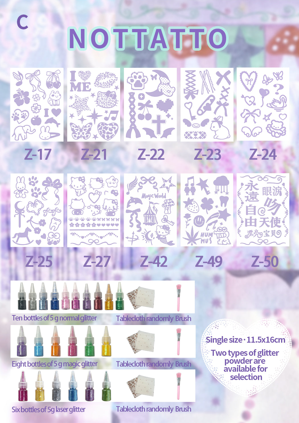 10 Sheets Set DIY Glitter Tattoos-series