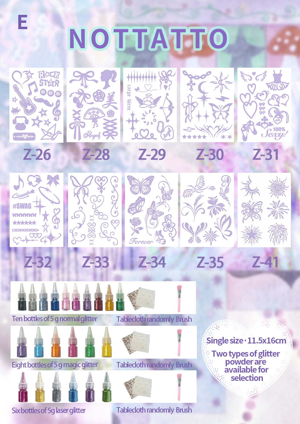 10 Sheets Set DIY Glitter Tattoos-series