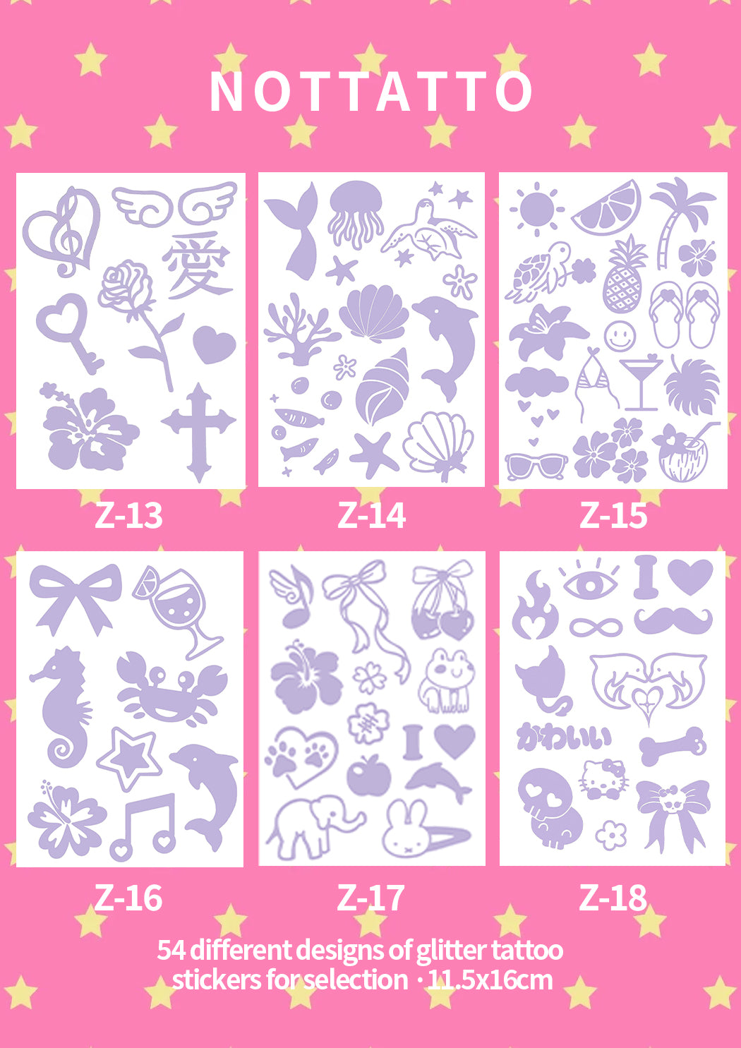 54 Glitter Tattoo Stickers DIY Glitter for Island Vacation Old Fashioned Y2K Stickers