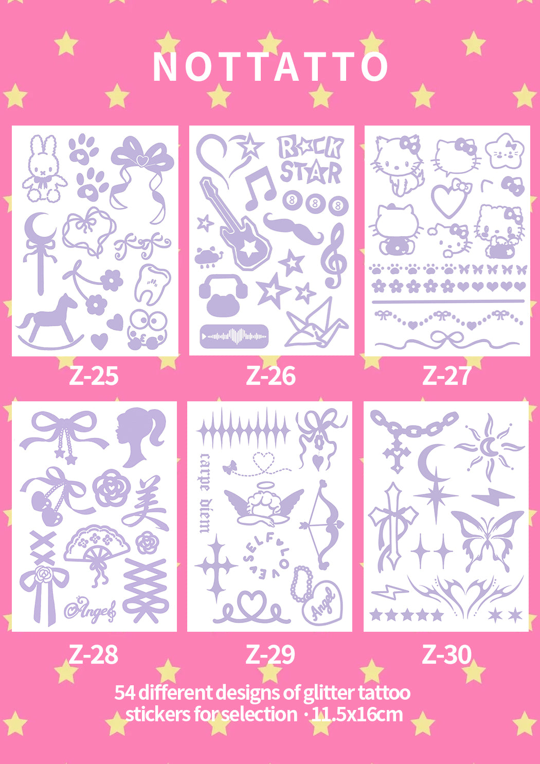 54 Glitter Tattoo Stickers DIY Glitter for Island Vacation Old Fashioned Y2K Stickers