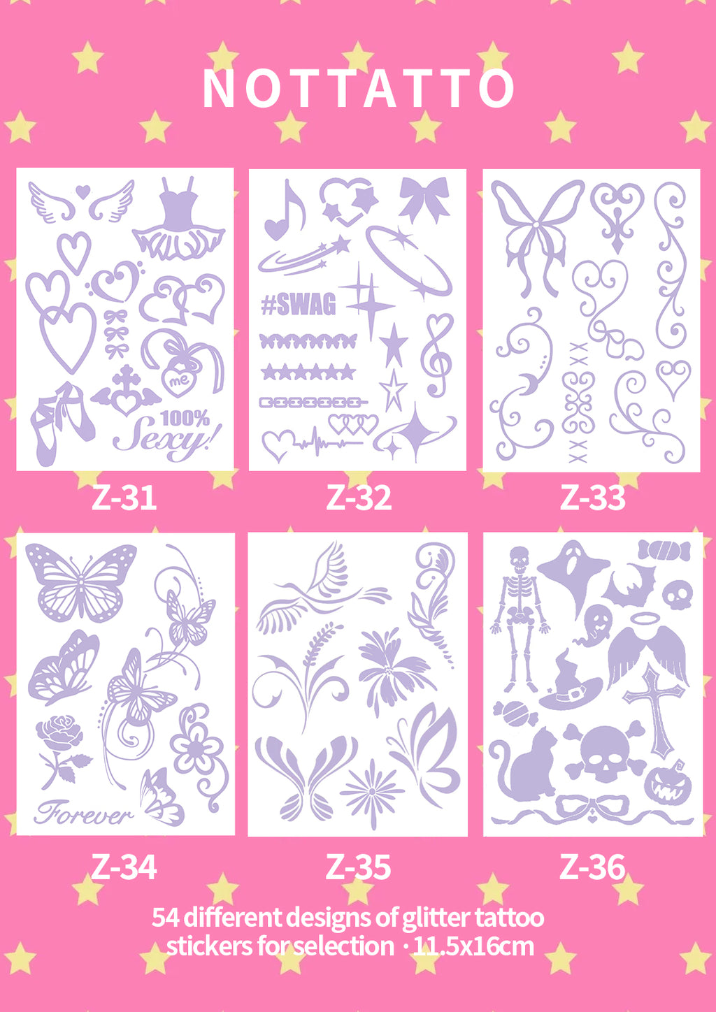 54 Glitter Tattoo Stickers DIY Glitter for Island Vacation Old Fashioned Y2K Stickers