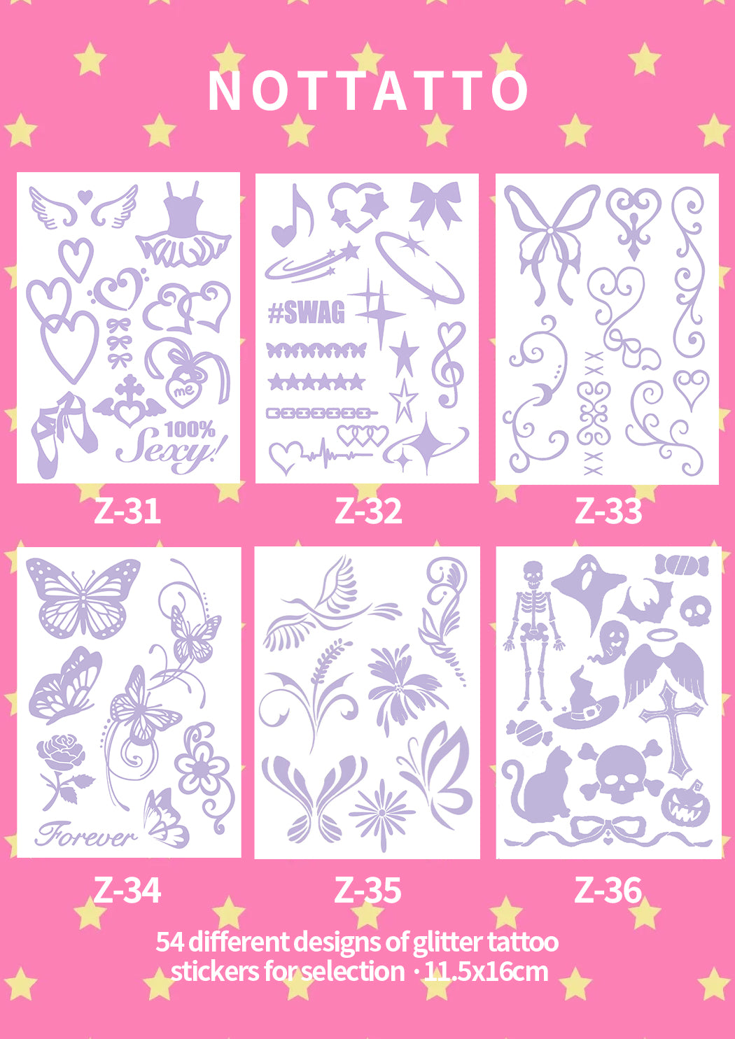 54 Glitter Tattoo Stickers DIY Glitter for Island Vacation Old Fashioned Y2K Stickers