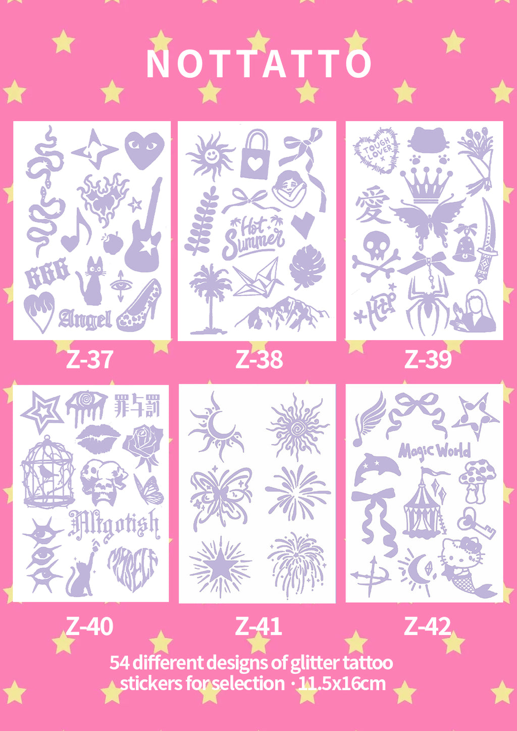 54 Glitter Tattoo Stickers DIY Glitter for Island Vacation Old Fashioned Y2K Stickers