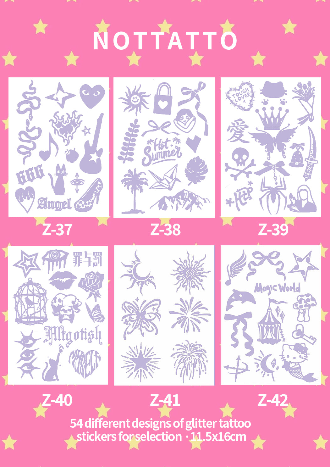 54 Glitter Tattoo Stickers DIY Glitter for Island Vacation Old Fashioned Y2K Stickers