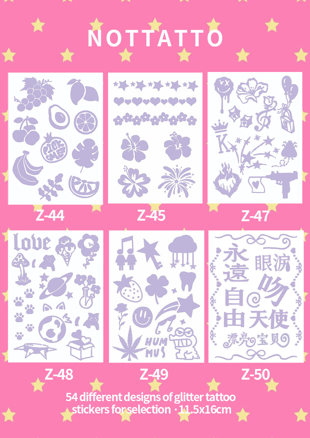 54 Glitter Tattoo Stickers DIY Glitter for Island Vacation Old Fashioned Y2K Stickers