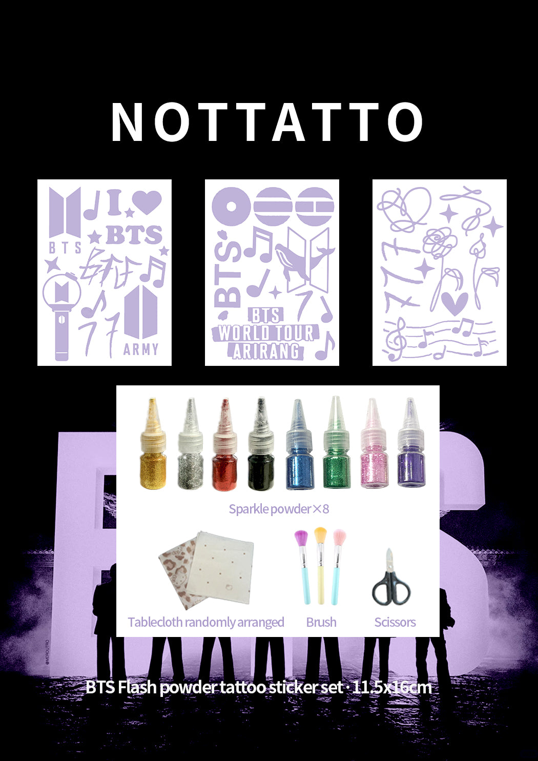 BTS ARMY Concert Glitter Tattoo Stickers Set, Shiny Waterproof Temporary Fake Tattoos, Kpop Fan Gift Pack